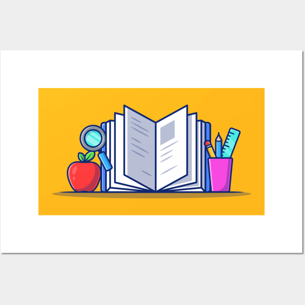 Book With Stationery, Apple And Magnifying Glass Wall Art by Catalyst Labs